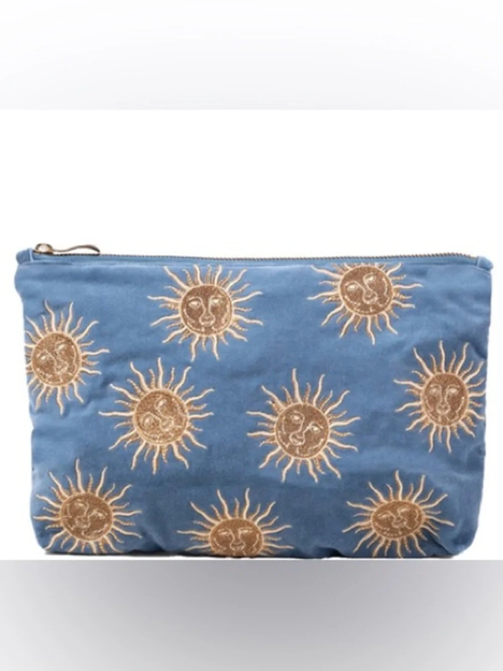 Elizabeth Scarlett- Sun Goddess-Blue Velvet Sun Embroidered Cosmetic Pouch